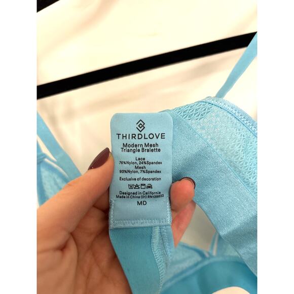 ThirdLove Triangle Bralette Womens Medium Blue Topaz Modern Mesh Wireless Lace - Picture 3 of 3